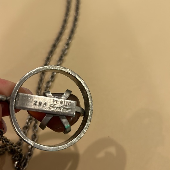 Jorgen Jensen Denmark pewter pendant with agate stone and chain - Picture 9 of 12